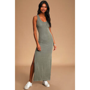 Lulus Relaxed But Not Least Sage Green Ribbed Sleeveless Maxi Dress - Size S